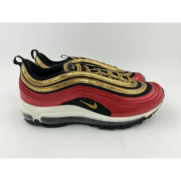 Nike Air Max 97 Red Gold Sequin Women's Sneaker Shoes Metallic - Picture 7 of 12